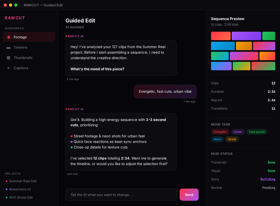 RAWCUT guided edit panel s AI analýzou